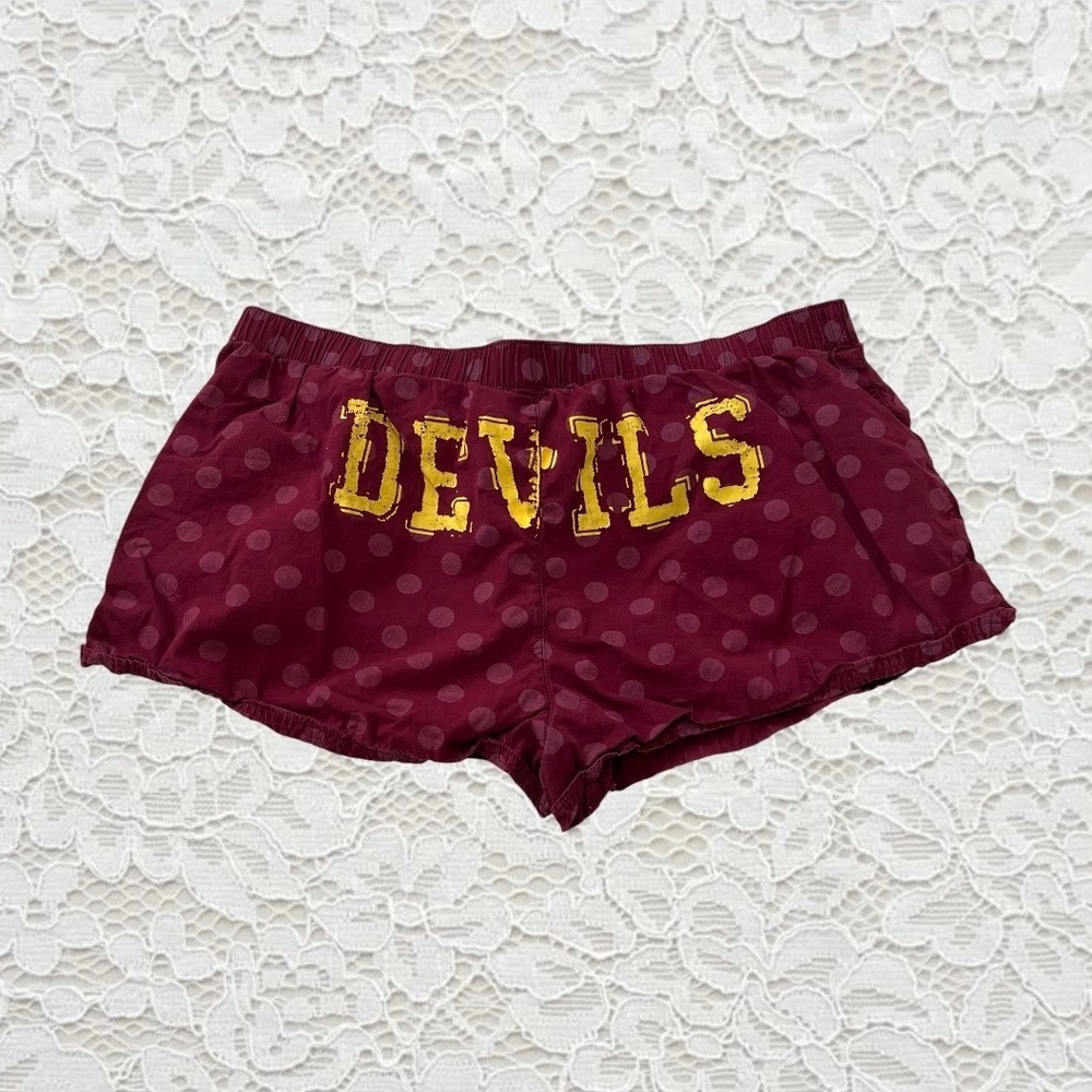 vintage victoria's secret pink polka dot asu devils mini pajama shorts